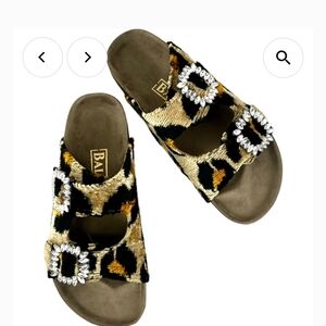 Baldiz Leopard Print Sandals with Rhinestone Buckle